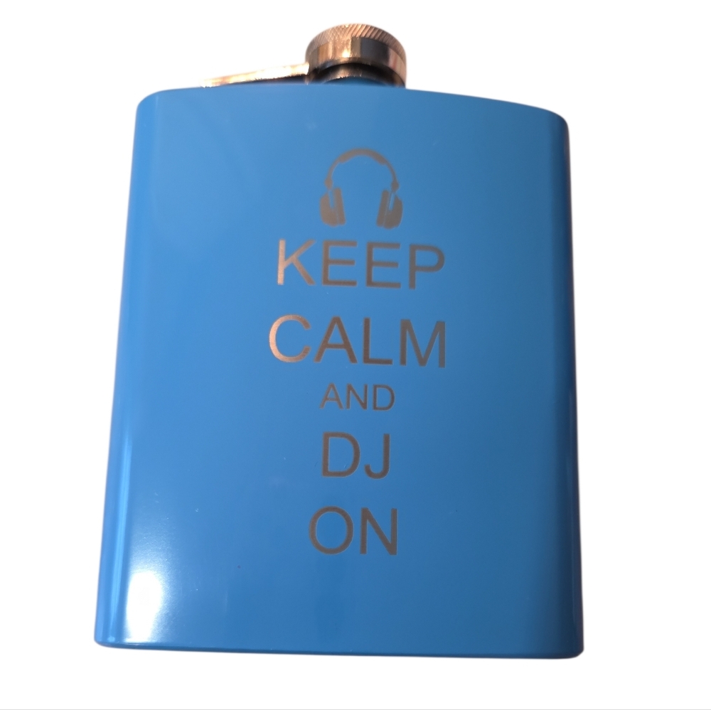 Blue Flask with Keep Calm and DJ On Design